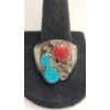 Image 1 : Sterling Silver Navajo Turquoise & Coral Ring - Size 11 - Weight: 16.4g