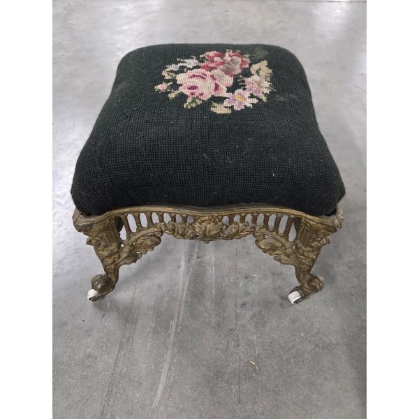 Vintage Very Heavy Cast Iron Footstool On Wheels 