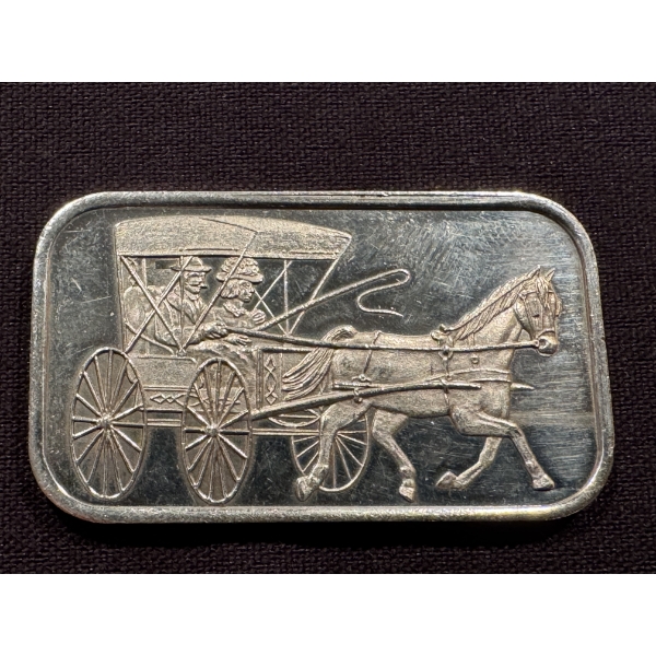 Rare Silver Towne Horse & Buggy .999 One Troy Ounce Fine Silver Bar - Mint Condition