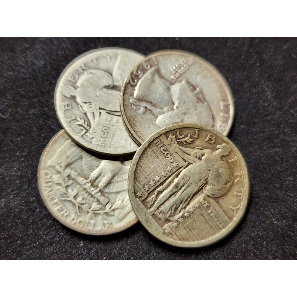 $1.00 Face Value in Assorted 90% Silver U.S. Quarters Including Standing Liberties & Washington Head