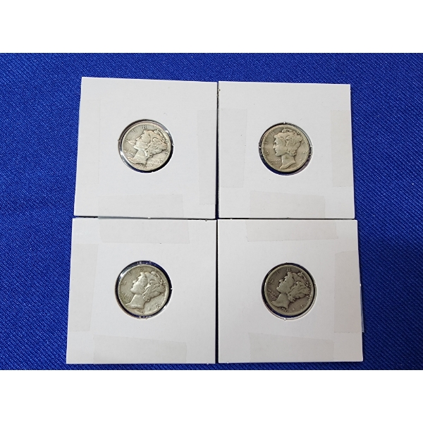4 Silver Mercury Dimes: 1935, 1937, 1943, 1941