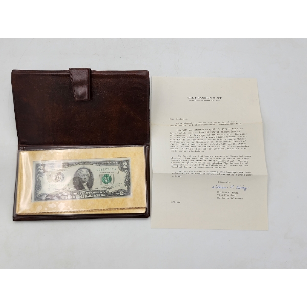 The Franklin Mint First Day of Issue U.S. $2 Bicentennial Commemorative Bill in Holder w/ COA 