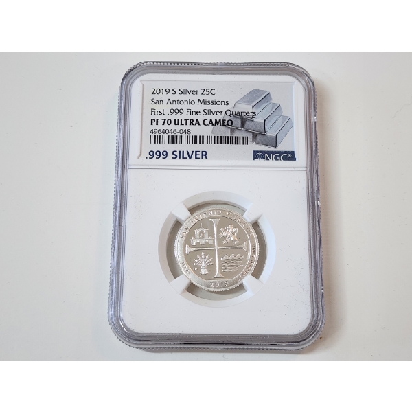 NGC GRADED PF 70 ULTRA CAMEO 2019-S .999 Fine Silver Quarter - San Antonio Missions 