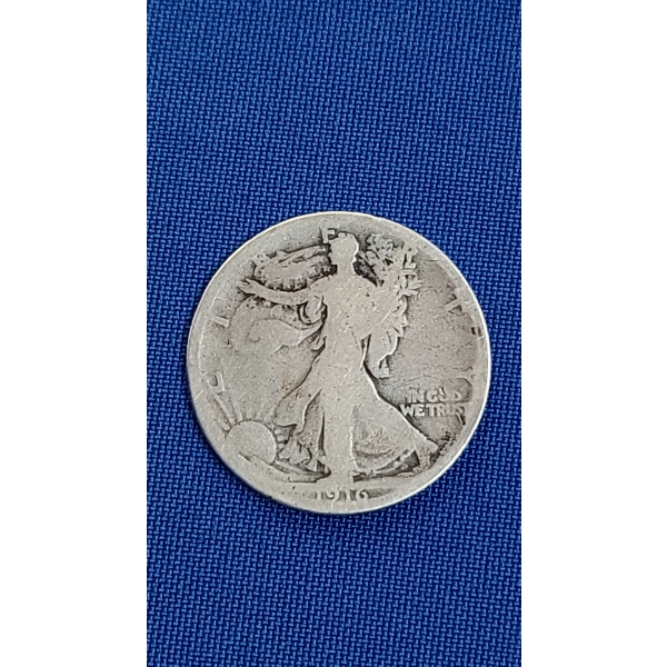 1916 90% Silver Walking Liberty Half Dollar - Face Value: $0.50