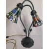 Image 2 : Gorgeous Stained Glass Portable Lamp With Floral Bottom - Working Condition