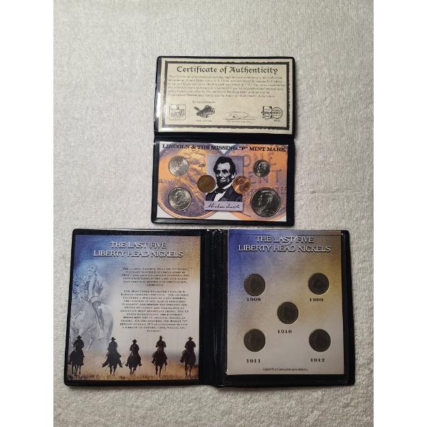 Two Assorted United States Coin Displays - Last 5 Liberty Head Nickels & Lincoln Missing P Mint Mark