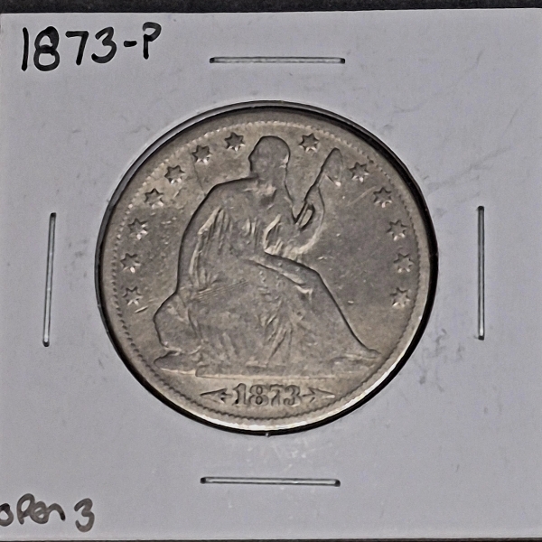 U.S. 90% SILVER COINS - RARE - 1873-P SEATED LIBERTY HALF DOLLAR - SEE CONDITION $.50 FACE VALUE