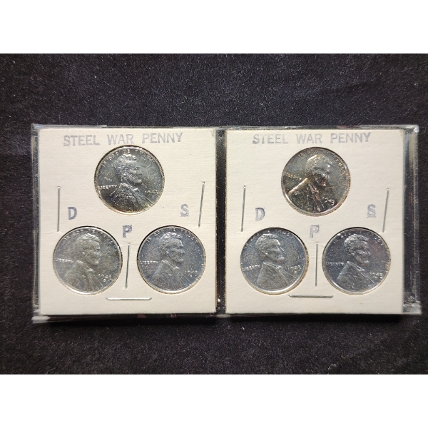 Lot of 6 Brilliant Steel Pennies - Assorted Mint Marks - Two Complete Sets - Uncirculated!
