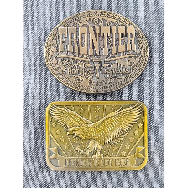 Two Belt Buckles - Frontier Hotel Las Vegas & Freedom is Not Free American Eagle
