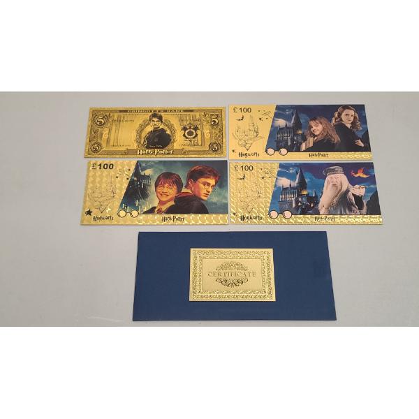 (4) Harry Potter Characters 24K Gold Foil Banknotes Set w/ COA