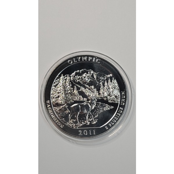 2011 U.S Mint "America The Beautiful" Olympic National Park 5 Oz .999 Fine Silver Round In Protector