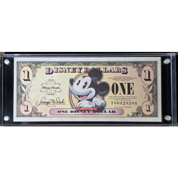 Limited Edition Mickey Mouse $1.00 Disney Dollar In Display Case - Mint Condition