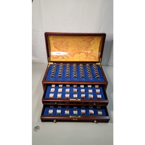 Danbury Mint US State Quarter Collection Chest With Uncirculated State Quarters- Face Value: $182.25