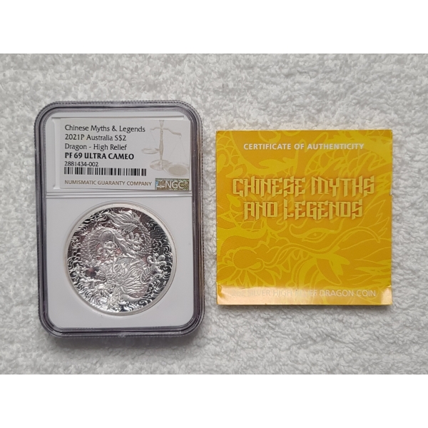 2021P Perth Mint Australia - 2 Oz .9999 Fine Silver Coin - MS 69 Ultra Cameo NGC