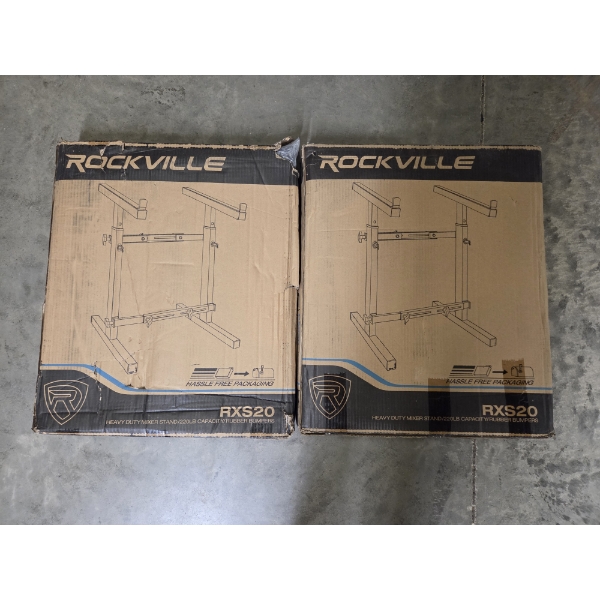 Two Brand New In The Box Rockville RXS20 Heavy Duty Adjustable Steel Collapsible Mixer Stands - No S