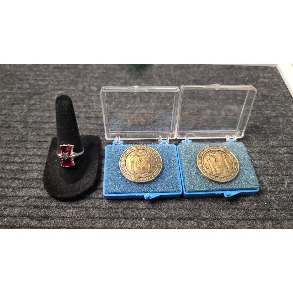 10K Gold Eastern Star Ring 3.4 Grams & Grand Lodge Ohio Free Masonry Tokens 