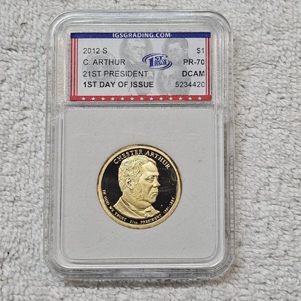 2012-S Chester A. Arthur Presidential Dollar Proof Coin graded PR70 DCAM by IGS Grading