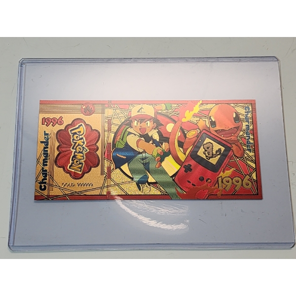RARE 1996 Pokémon 999999 Gold Foil Note - Charmander - Mint Condition in Protective Holder
