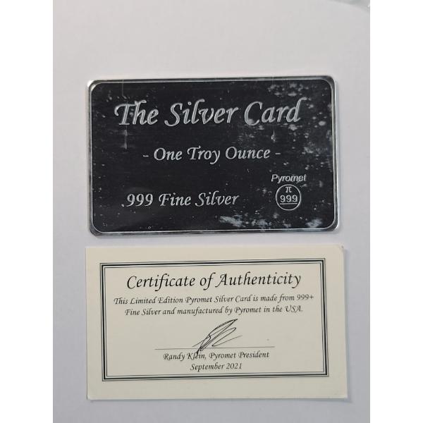 Pyromet 1 Troy Oz .999 Fine Silver Card With COA