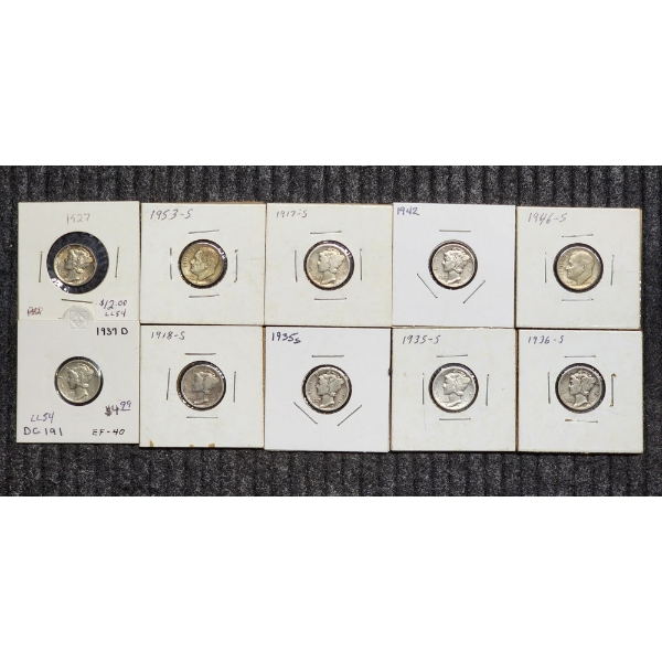 Ten Assorted 90% Silver Mercury & Roosevelt Dimes ~ $1.00 Face Value 