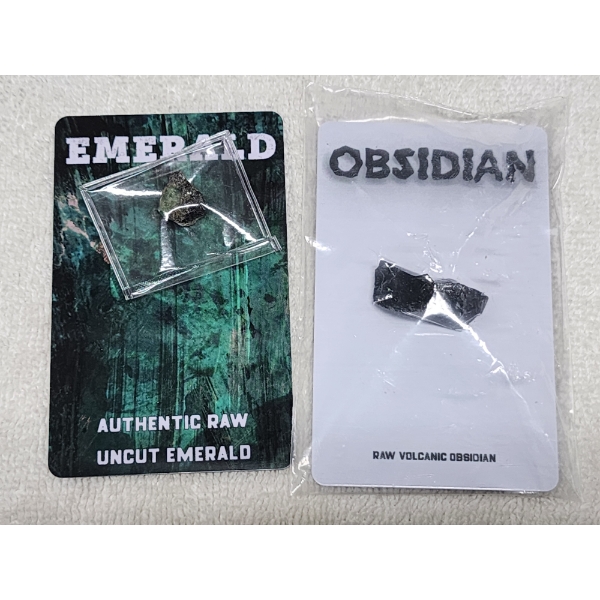 Two Incredible Specimen Rocks Ft. Raw VOLCANIC Obsidian & Raw Uncut Emerald ~ Both With Info Cards!