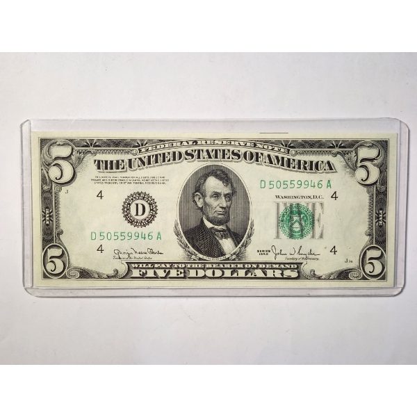 1950 United States Federal Reserve $5 Bank of Cleveland Note ~ HIGH GRADE NOTE!