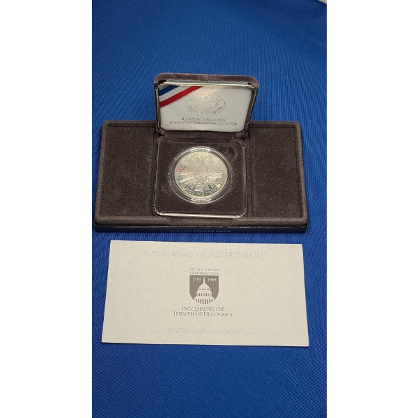 United States Mint Congressional 1989 Silver Dollar Proof Coin In Original Box With COA