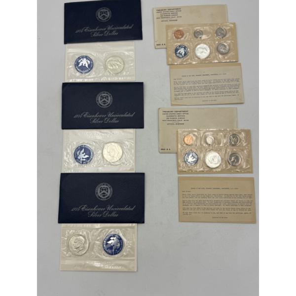 Lot of (2) 1965 Proof Sets & (3) 1974 Silver UC Eisenhower Dollars