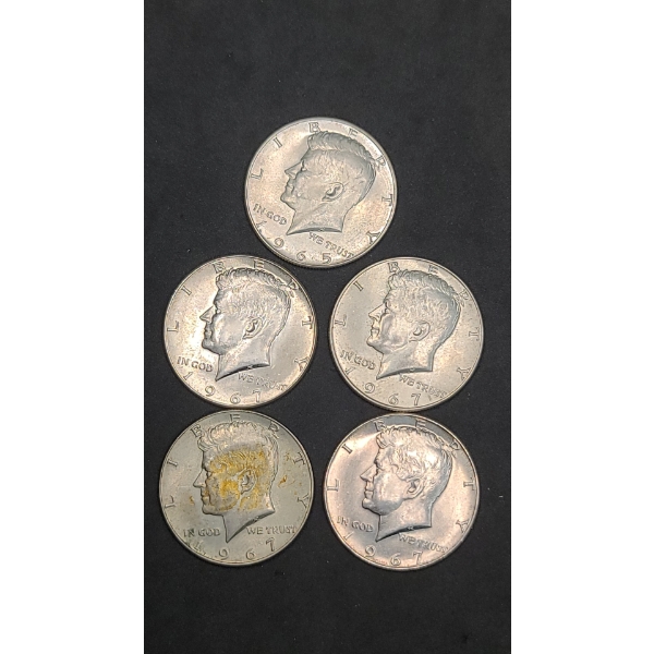 Assorted Years 40% Silver Kennedy Half Dollars - Face Value: $2.50