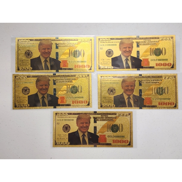 Set of Five Donald Trump $1000 24K Gold Foil Notes