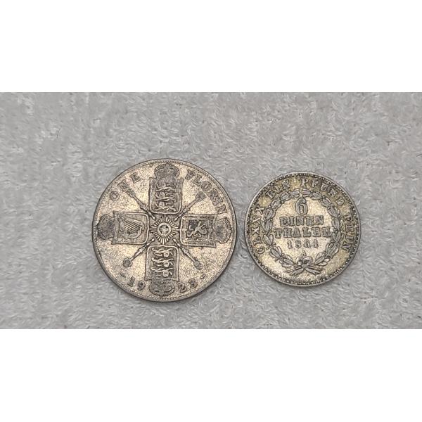 1923 Great Britain 0.500 Silver 1 Florin King George V & 1861-A German States .521 Silver 1/6 Thaler