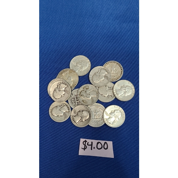 Assorted Years/Mint Marks 90% Silver Washington Quarters - Face Value: $4.00