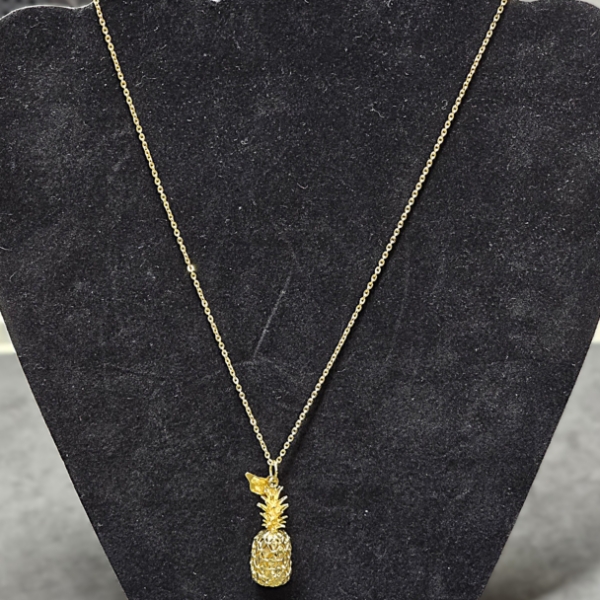 Gold Plated Sterling Silver Necklace with Pineapple Pendant - 5.8g TW
