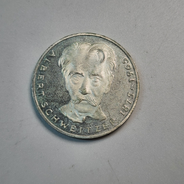 1875-1965 Germany Nobel Prize Hero Albert Schweitzer Silver 5 Mark Coin ASW: Approx. 0.2251oz