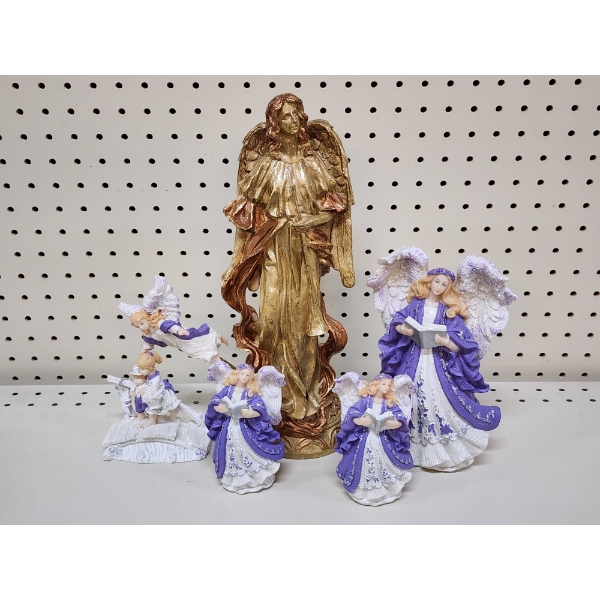 Tote Loaded With Assorted Decorative Angel Statues~ TOTE INCLUDED!