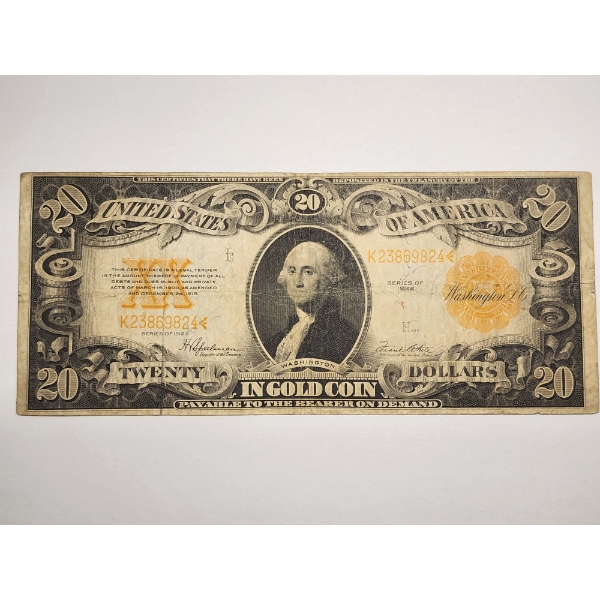 HIGHLY COLLECTIBLE RARE Series of 1922 $20 GOLD Certificate Large Size Historic U.S. Currency Note 