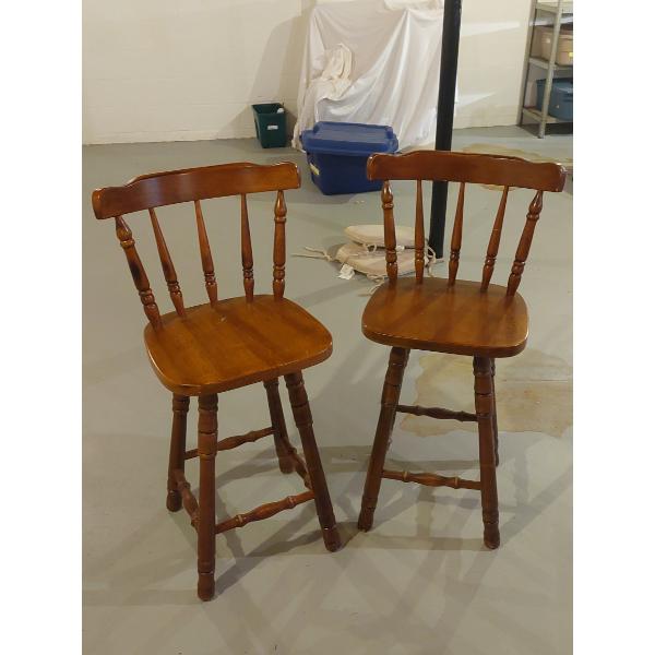 Excellent Pair Of Solid Wood Backed Bar Stools - As shown 36" Tall