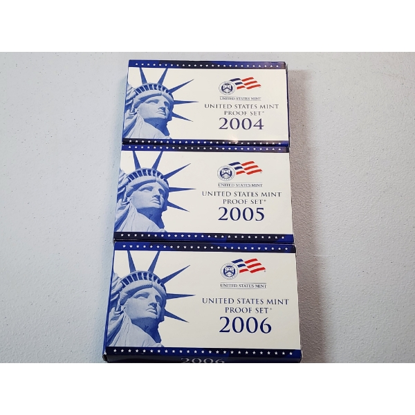 x3 United States Mint 50 State Quarters Proof Sets: 2004, 2005, 2006 in Original Packaging w/ CoA