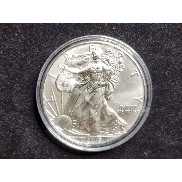 1 Oz .999 Fine Silver 2018 American Eagle Round in Capsule Protector