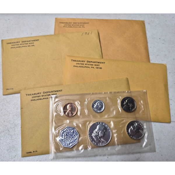 UNITED STATES COINS - 4 Pcs - 90% SILVER PROOF MINT SETS - 1961, 62, 63 FRANKLIN & 1964 JFK $7.40 FV