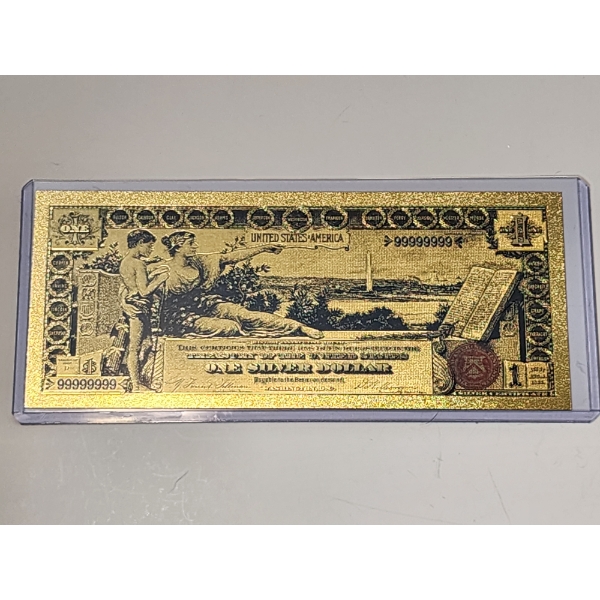 U.S. One Silver Dollar Gold Foil .99999999 - 24K Note In Protective Holder - Mint Condition