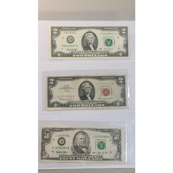 Assorted United States Currency Including Series 1963 $2 Red Seal Bank Note - Face Value: $54.00