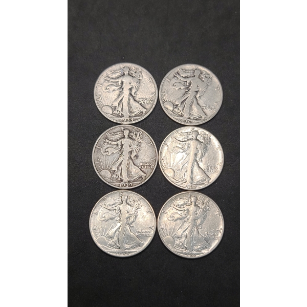 Assorted Years 90% Silver Walking Liberty Half Dollars - Face Value: $3.00