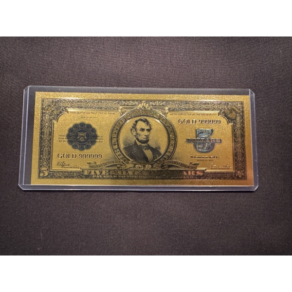Abraham Lincoln $5.00 Gold Back .999999 - 24K Note In Protective Holder - Mint Condition