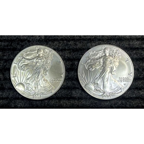 Lot of 2 American Silver 1oz Coins.  2002 and 2023.