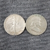 Image 1 : Two 90% Silver United States Franklin & Walking Liberty Half Dollars ~ Face Value $1.00 