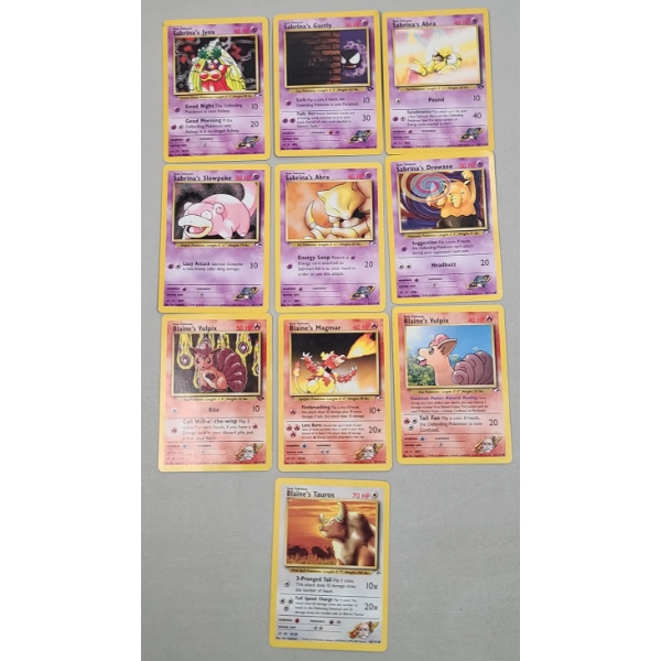 10 Vintage Pokémon Cards From The Gym Heroes Set Featuring Trainers Sabrina & Blaine