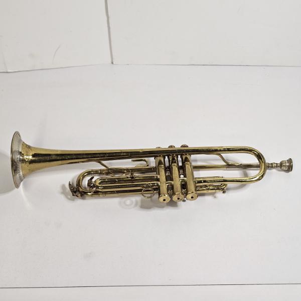 Vintage Raw Brass B-Flat Piston-Valve Trumpet with Silver-Rimmed Bell with Storage Case
