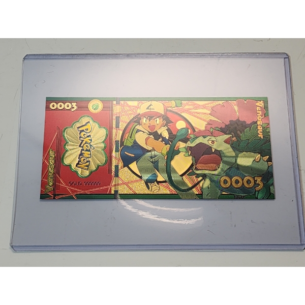 RARE 1996 Pokémon 999999 Gold Foil Note - Venusaur - Mint Condition in Protective Holder            