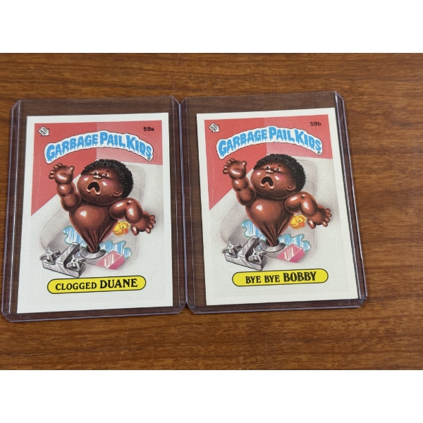 1985 Garbage Pail Kids - Clogged Duane & Bye Bye Bobby Cards - 59A & 59B - Mint Condition